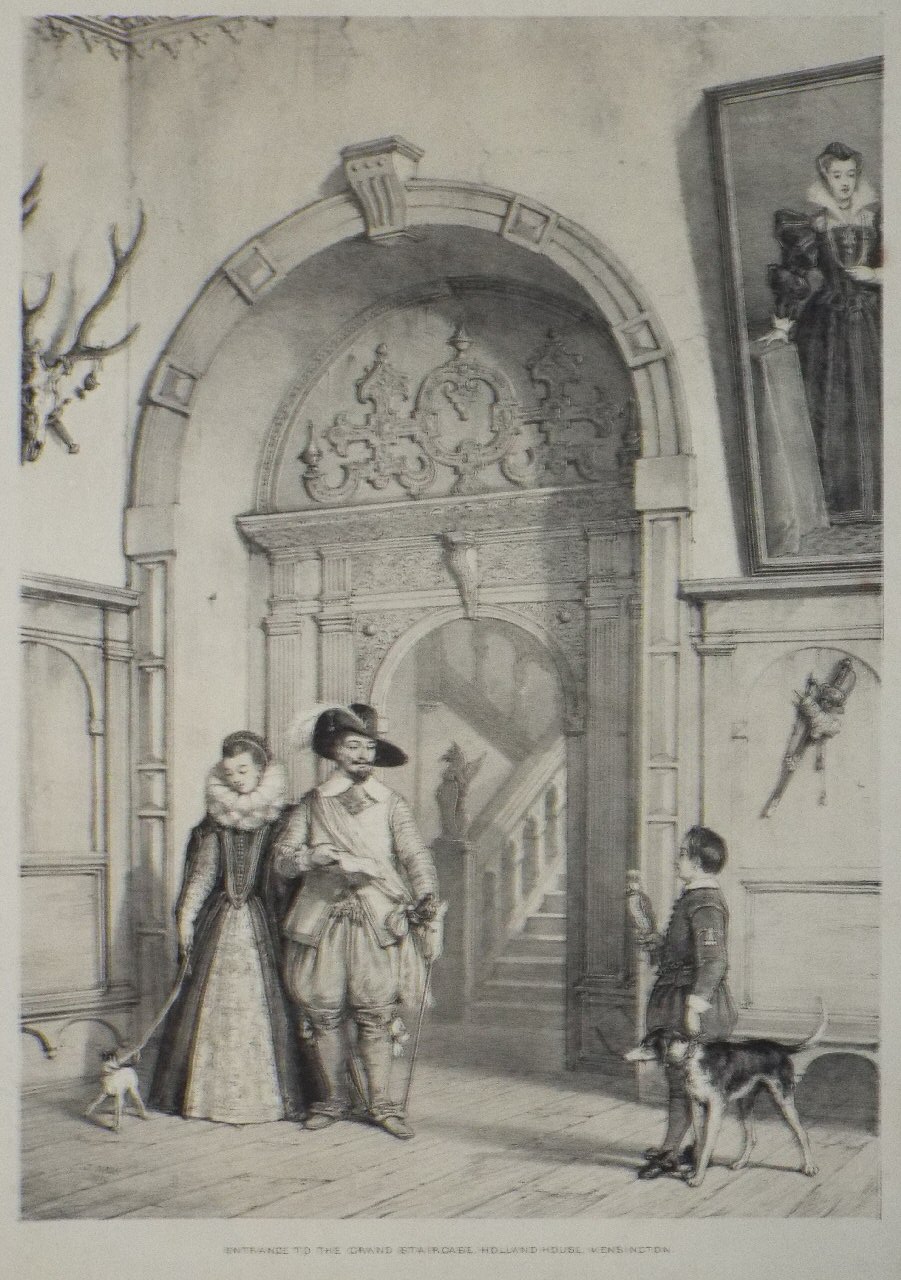 Lithograph - Entrance to the Grand Staircase, Holland House, Kensington - Nash